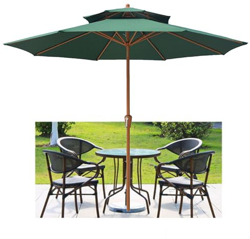 Sombrilla Terraza Exterior, Parasol Excentrico Diámetro a 270 cm Doble Capa, Protección Solar UV50+,Manivela, Patio, Jardín, Terraza, Piscina, Playa (Verde,2.7m (9FT))