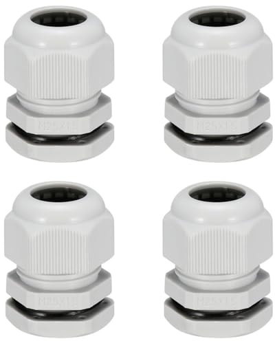TA-VIGOR 4Pcs M25 Cable Gland, IP68 Waterproof Adjustable Plastic Nylon Wire Connectors Gland Joints for 10mm-15mm Cables, Locknut Stuffing Glands with Locknut and Washer – White