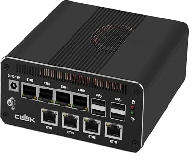 CWWK AI Mini PC Core Ultra 5 125H Firewall Appliance, 8 x 2.5GbE LAN Mini Computer, F28 Linux Server Micro PC, Win11 Pro, DDR5 8GB RAM 256GB NVMe, PCIe4.0 x4, USB4(40Gbps), HD/DP