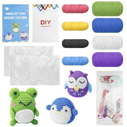 Dromzen Uncinetto Set, Kit Uncinetto Principianti(Pinguino, Rana e Gufo)