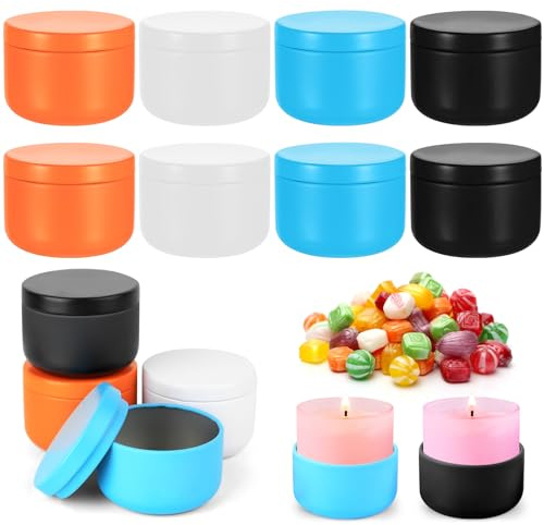 12 Pcs Tarros para Velas, Tarro para Velas con Tapa, Tarros de Vacíos Vela, Contenedores de Vela Vacíos, Pequeñas Latas de Té para Lociones, Cremas, Hojas Sueltas, Hierbas, Café, Té (4 Tamaños)