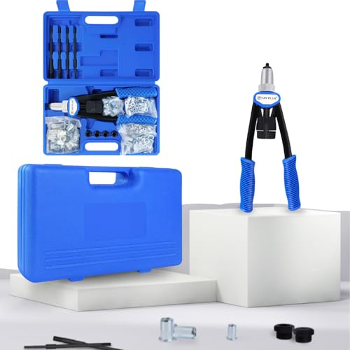 VickyHome Nietmutternzange Set, Gewindenieten Zange Set mit M5 M6 M8 M10 M12 Dorne und 150pcs Nieten Profi Blindnietmutternzange für Blechbearbeitung und Automobilarbeit