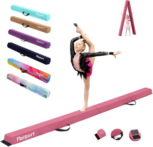 FBSPORT 180cm Faltbarer Schwebebalken, Gymnastik Schwebebalken, Gymnastik Bodenbalken, beflockte Schicht Schwebebalken, Balance Fitnessgeräte für Kinder