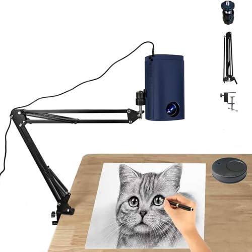 Proiettore per disegno, proiettore d'arte portatile intelligente, lampada per schizzi e disegno con supporto, per tavolo, tela/parete, pittura, USB/smartphone, telecomando(Blue,0.6m)