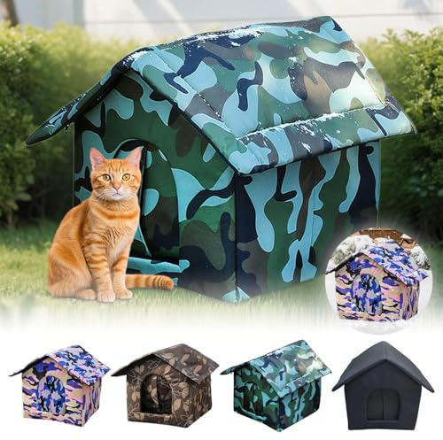 Katzenhaus Outdoor Winterfest KatzenhöHle, 35 cm Katzenbett, KatzenhöHle, FüR DraußEn Mit AbnOutdoor Katzenhaus Camouflage, Portables Katzenbett HöHle FüR Kleine Haustiere (Grün, Einheitsgröße)