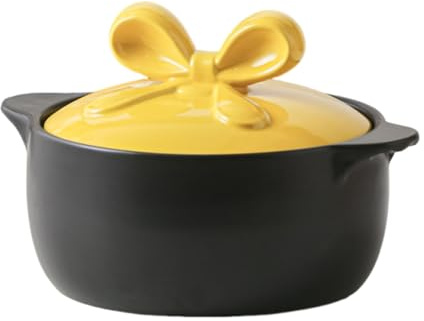 Keramisk lergryta, soppterrin med lock Kreativ varm gryta serveringsskål med dubbla handtag Traditionell matlagning(Yellow,2.5L)