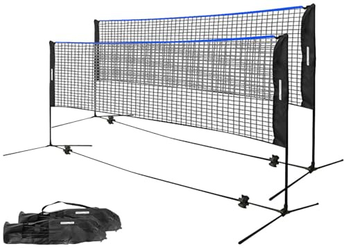 PEARL Sports Tennis-Volleyballnetze: 2er-Set Badminton- & Volleyballnetze mit Gestell, 3m, höhenverstellbar (Volleyball Nylonnetze, Volleyball-Trainingsnetze)