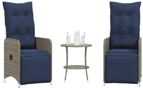 Owoxanthellate 2×grau Rattan Sessel+Beistelltisch, verstellbar, platzsparendes Balkonset, wetterfest für Garten Terrasse