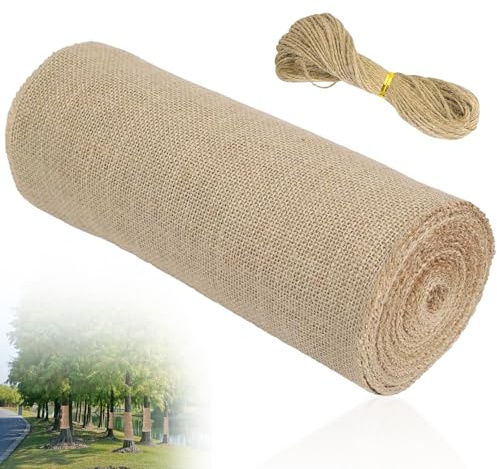 6m X 40cm Winter Pflanzenschutz Juteband mit 20m Hanfseil, Außen Pflanzen Winterschutz NatüRliche Jutestoff, Jutesack zum Schutz der Pflanzen vor Frost, Feuchtigkeit und Insektenbefall