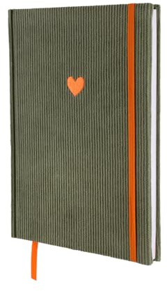 Loveria Notizbuch A5 Dotted | Hardcover aus Cord | Mit Herz-Stickerei & Verschlussband, 192 Seiten, 80 g/m² | Stilvolles Bullet Journal | Punktraster Planer | Salbei