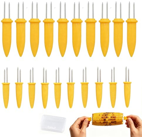 JOVYTH 20 Piques À Maïs – 10 Grandes + 10 Petites Piques En Acier Inoxydable, Porte-Épi De Maïs Pour BBQ, Supports À Maïs Double Dent, Accessoire Grill Pour Maison & Barbecue, Réutilisable