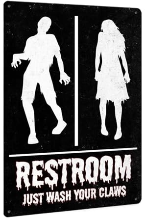 Cartello WC Targa In Metallo For Bagno Unisex Di Halloween - Decorazione Divertente For La Porta Festa