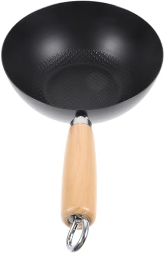GALPADA Wok Pequeño de Hierro Forjado para Cocinar en Gas Superficie Antiadherente y Diseño Simple, Adecuado para Uso en Restaurantes Occidentales