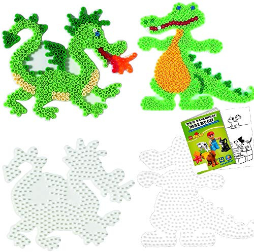HAMA Stiftplatten-Set midi Krokodil + Drache + Malheft