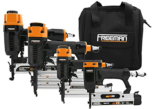 Freeman P4FNCB Pneumatic Finishing Nailer and Stapler Kit with Bag and Fasteners (4-Piece)