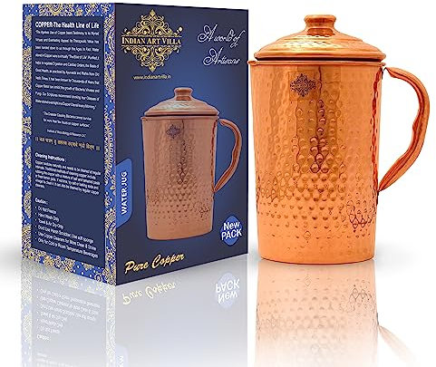 Indianartvilla en cuivre pur Cruche Pichet, marteau Motif 51 OZ marron