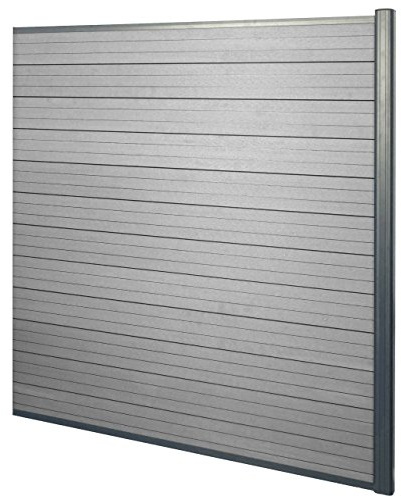 Mendler WPC-Sichtschutz Sarthe Erweiterungselement 1,85m - grau | Windschutz Zaun, Alu-Pfosten