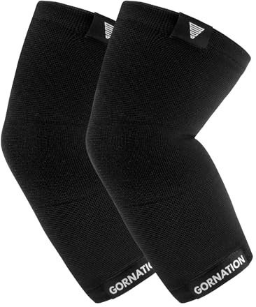 GORNATION Ellenbogenbandage, Tennisarm bandage für Damen & Herren, elastische Arm Bandagen, Ellenbogenschoner für Sport, Elbow Sleeves für Calisthenics, Bodybuilding, Fitness - 1 Paar, Schwarz, L