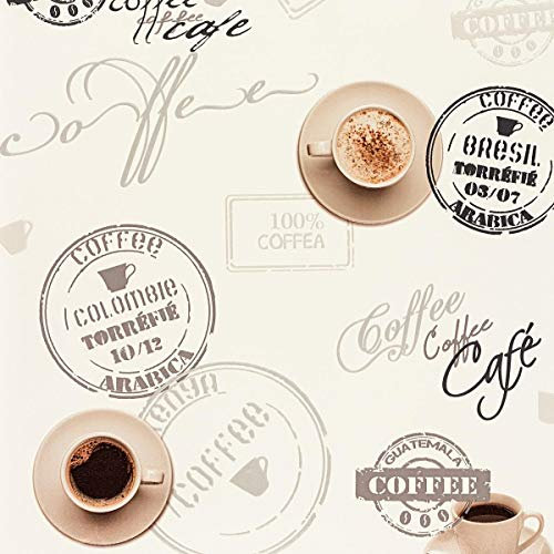 Coffee Cup Wallpaper Off White Beige Typography Script Kitchen Washable Vinyl from YöL