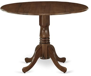 East West Furniture DLT-AWA-TP Dublin Esszimmertisch – eine runde Massivholz-Tischplatte mit Dropleaf und Sockelboden, 107 x 107 cm, Walnuss