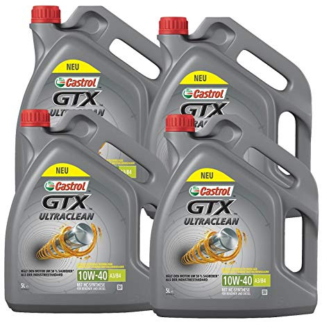 Motorenöl 10W-40 GTX Ultraclean A3/B4 [4x 5 L] von Castrol (SET15A4D520L) Öl Schmierung Motorenöl