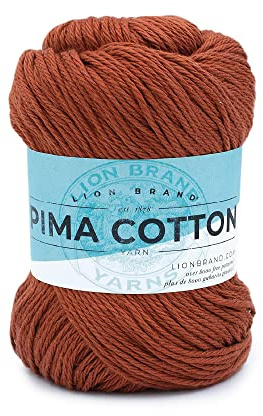 Lion Brand Yarn, Pima Cotton Medium Weight Yarn for Knitting and Crochet, Spice, 1 Pack, Natural Cotton Fiber for Summer Tees and Tops, Trendy Hats, Tote Bags, and Shawls
