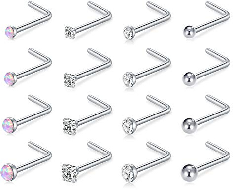 Incaton Edelstahl Nasenstecker L 1.0mm (18G) mit CZ Kugel 1.5/2/2.5/3mm Silber - Nasenpiercing Stecker für Damen & Herren