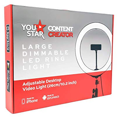 You Star Studio Large 26cm/10 Dimmable LED Ring Light w/ phone holder, 3 Settings and 1.1m tripod