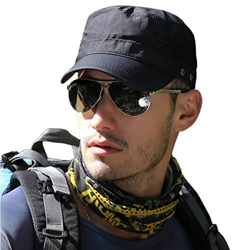 Pyrafox Herren wasserdichte Armee-Kappe, Kurze Krempe, atmungsaktiv, Militärkappe, verstellbar, Klassische Baseballkappe, EUNS90-Black, Einheitsgröße