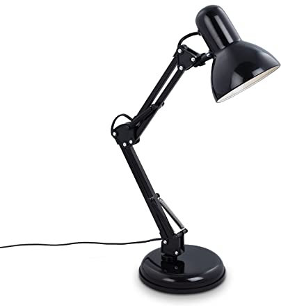 Briloner - Lampada da scrivania retro, lampada da tavolo con interruttore on-off, lampada comodino con braccio regolabile, luce per lettura, 25W, attacco E14, 546x224 mm (PxA), metallo, Nero