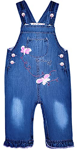 Peacolate 3M-24M - Tutina in jeans da bambina con ricamo a farfalla