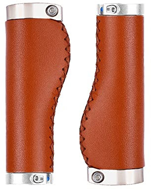 Fahrradgriffe, PVC-Mikrofaser, Leder, ergonomisch, handgenäht, lässig, Retro-Griffe, rutschfest, doppelt verriegelbar, Lenkerhebel für MTB, Rennrad (braun-135 mm-A)