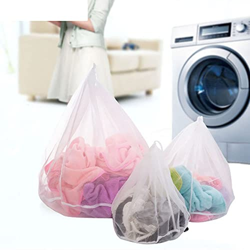 LAUNDRY NET BAG DRAWSTRING XS/S/M/L/XL THICK Washing Mesh Bra Reusable (M)
