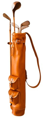 Geoffrey | Vintage Tan Leder Golfschläger Tragetasche mit 2 Taschen | Retro - nur Tasche