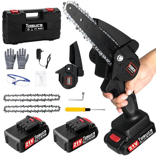 Mini Motosega a Batteria,6 Pollici Sega a Batteria per Potatura,Tagliarami con caricatore e 2 batterie,per Potatura Taglio di Alberi
