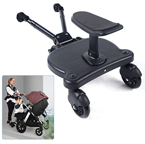 Kinderwagen Trittbrett mit Sitz - Universal Buggy Board für Kinder von 2-7 Jahren, bis zu 25 kg belastbar. Kinderwagen Zubehör für 2 Kinder, mit abnehmbarem Sitz