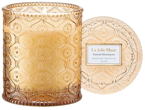 LA JOLIE MUSE Amber and Sandalwood Scented Candle | Santal Himalayen Candle | 6oz Luxury Soy Candle | Clean Burn & Long-Lasting | Gift-Ready for Hosts & Gatherings | Elegant Home Décor