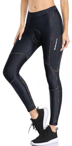 Santic Cykelbyxor, dam, långa, vadderade, 7/8, cykelbyxor, leggings, tights, sittdyna, cykelsport, byxor, MTB elastisk, snabbtorkande, andas, svart, regnbåge, svart, S