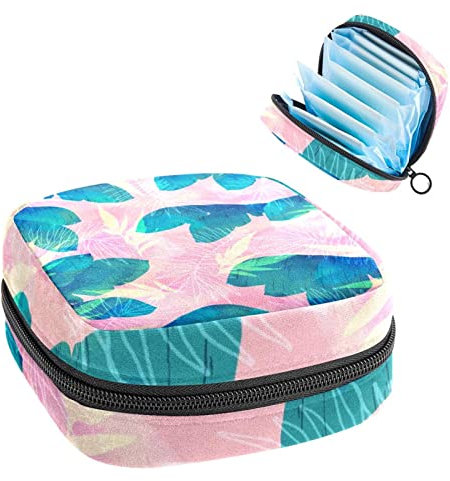 Pinkes Blatt, Perioden-Tasche, tragbar, Tampon-Aufbewahrungstasche, Tampon-Halter für Geldbörse, femininer Produkt-Organizer, Mehrfarbig, 4.7x6.6x6.6 in/12x17x17 cm
