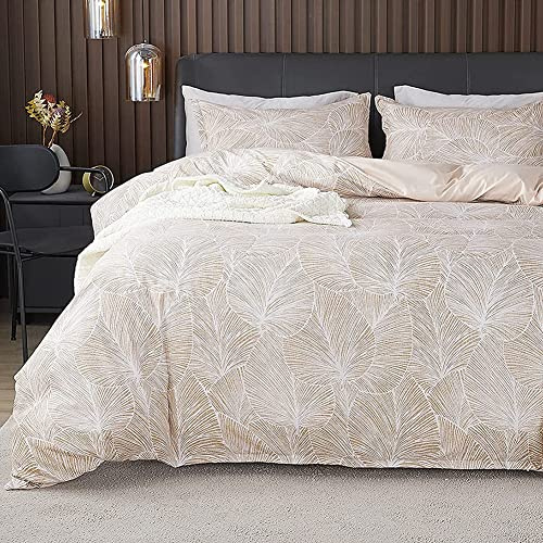 Bettwäsche 140x200 Beige Blätter Wende Bettwäsche-Sets Kissenbezug 70x90 cm | Oeko tex, Microfaser, Wendebettwäsche, Tropisch Palmenblätter, Bettbezug, Reißverschluss, Einzelbett