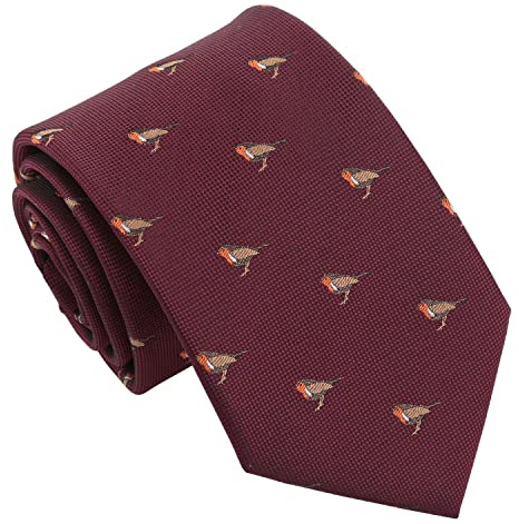 DQT Men's Embroidered Bird Novelty Classic Tie - Burgundy Robin
