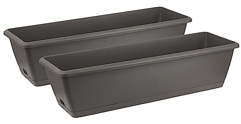 Tymar Blumenkästen für Balkon, Geländer, 2er-Pack, Balkonkasten, inkl. Bewässerungssystem ((2 Pack) Grau (ohne Haken); 40 cm)