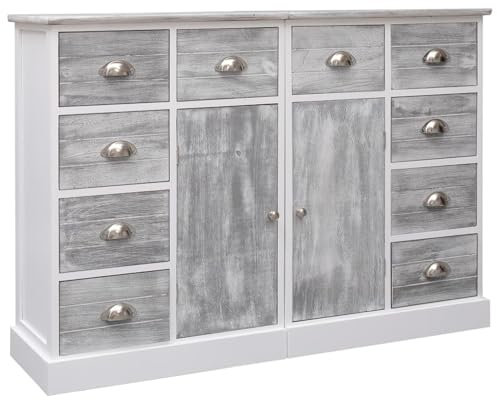 LAPOOH Sideboard, Kommode Schlafzimmer, Kommoden & Sideboards, Wohnzimmerschrank, Flur Kommode, Zimmer Möbel, mit 10 Schubladen Grau 113×30×79 cm Holz -at