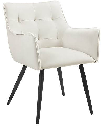 WOLTU Matstol, fåtölj, köksstol, stoppad stol, stol med armstöd ryggstöd, vardagsrumsstol med sammetsöverdrag, metallben, för matsal kök, Gräddvit, BH374cm-1