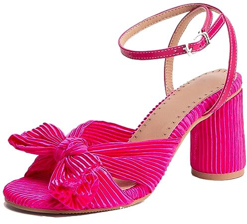 SJJH Sandalias de mujer de moda con correa al tobillo y tacones de bloque para fiestas, fucsia, 40 EU