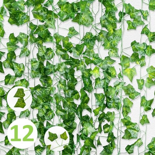 VFANDV Lot de 12 guirlandes de lierre artificiel - Guirlande de lierre artificiel - Décoration pour terrasse, mariage, Noël, Halloween