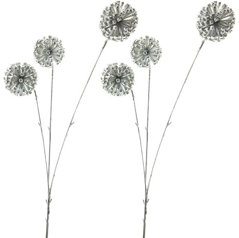 matches21 Zwei hübsche Äste aus Kunstpflanzen für Vasen in Silber - Künstliche Pflanzen aus Kunststoff für Tisch Deko mit runden Blüten - Deko Blumen als schöne Weihnachtsdeko 55 cm