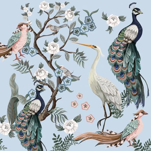 MAKI 3-Ply Flowers Tissue Paper Napkins Serviettes for Decoupage Lunch 33 x 33cm - Pack of 20 (Peacocks and Heron in Garden on Blue)