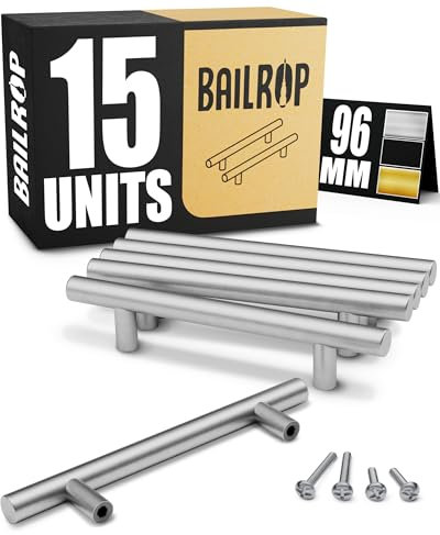 BAILROP Griffe für Küchenschränke Silber, Schrankgriffe 96MM – Küchengriffe, Türgriffe Küche und Möbel-Türen, Schrankgriffe Edelstahl, Möbelgriffe, 15 Stück