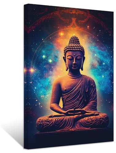 ZXHYWYM Buddha Bilder bunte Buddha Statuen Gemälde Zen Bilder Spa Leinwanddrucke für Yoga Meditation spiritueller Buddhismus Gebetsraum Gerahmt (Bild-4, (30.00 x 45.00 cms))